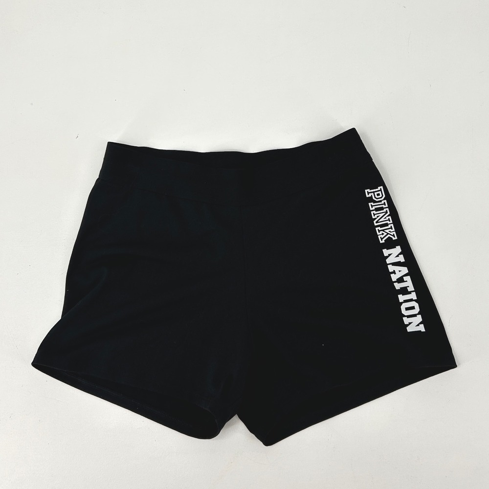 PINK Victoria's Secret Ultimate Yoga Shorts Black Pink Nation Graphic Logo M